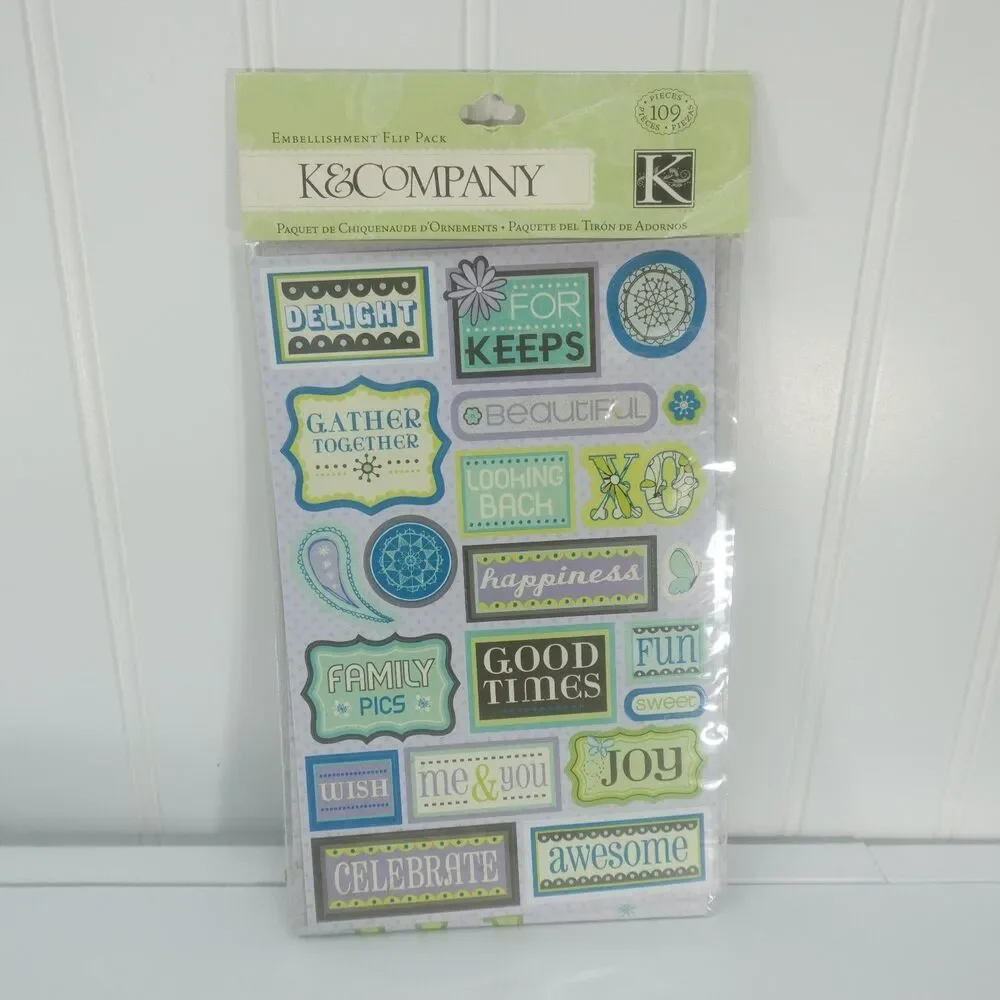 K&Company Embellishment Flip Pack Stickers 109-Piece Poppy Seed Design